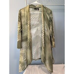Travelers Collection by Chico's Open Front Green Leafy Cardigan Size 2 LG